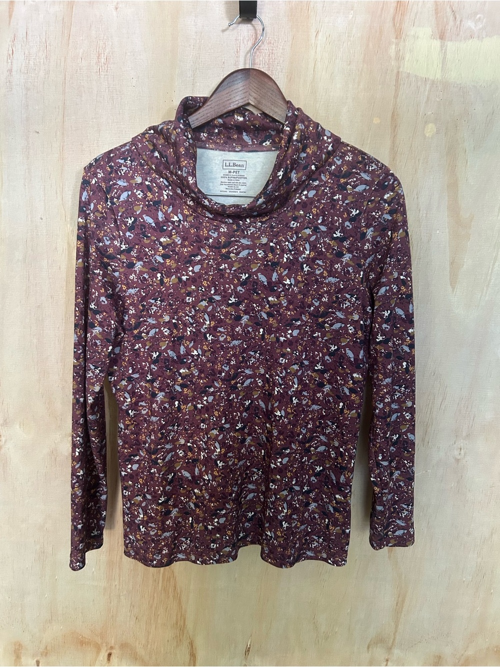 L.L.Bean Maroon Floral Turtleneck Top